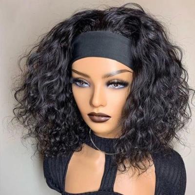 China Custom Curly Body Wave Bundles With Half Headband Wig, Wigs With Attached Headband, Cuticle Aligned Hair Band Wigs For Black Women for sale