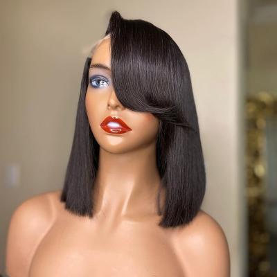 China Cheap Short Wigs Raw Peruvian Bob Wig,Brazilian Human Hair Bob Wigs Lace Front,Glueless Bob Wigs With Silky Straight Wave 4*4 13*4 8-14 inch Bangs for sale