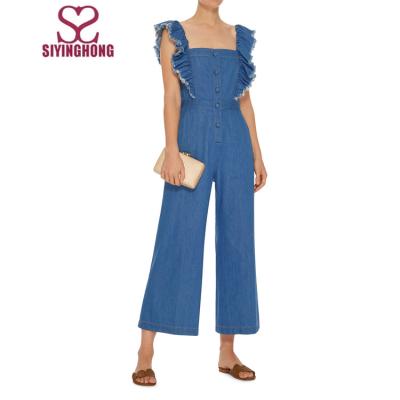 China New Design Breathable Denim Sashes Summer Women Sleeveless Long Overalls for sale