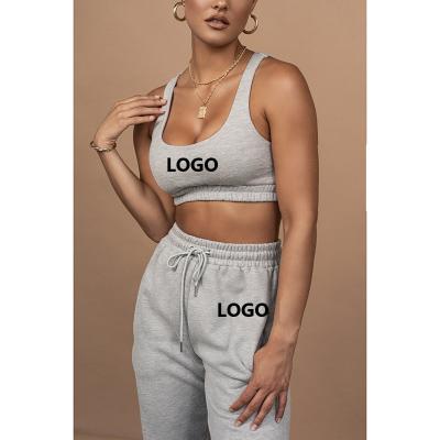 China Custom Logo Sweatpants Plain Crop Top Anti-Wrinkle Two Piece Jogger Pants Set 2 Piece Set Women for sale