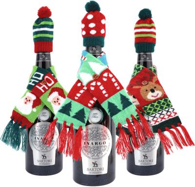 China Home Decor Santa Wine Bottle Cover, Christmas Festival Decoration Bags Knitted Wine Bottle Cover with Hat Perfect for Christmas Holiday Party for sale