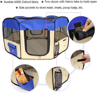 China Breathable Dog Playpen with Zipper Sealed Bottom and Foldable Pet Playpen Tent for Cat Dog Outdoor Playing, Blue and Khaki for sale