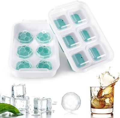 China 2 Pack Large Square Sustainable Sets and Sphere Food Grade Silicone and PP Materials Ice Cream Trays with Lid for Ice Cream Ball Maker, White and Blue for sale