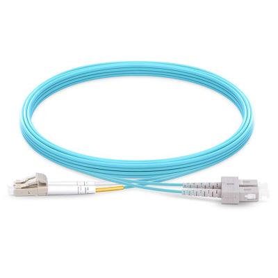 China FTTH FTTB FTTX Network Length Customized 50/125 OM3 Aqua Duplex LC-SC Fiber Patch Cord Cable for sale