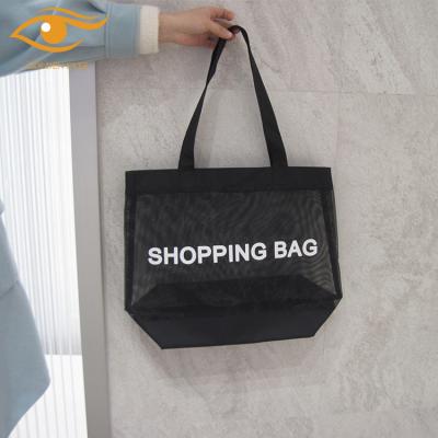 China Black Nylon Collapsible Mesh Grocery Shopping Bag Large Mesh Grocery Shopping Bag Foldable Shopping Bag for sale