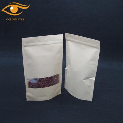 China Recyclable Brown Kraft Paper Stand Up Pouch With Plastic PET Window For Food Packaging Zipper Stand Up Bag for sale