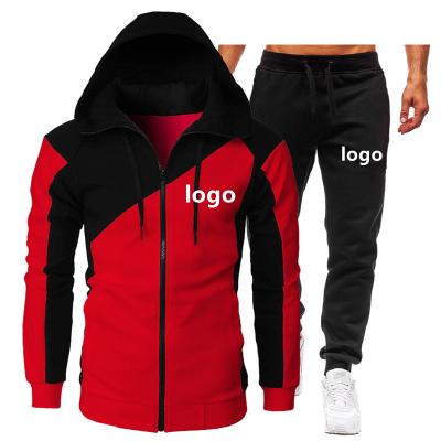 China Fashion Breathable Color Block Fleece Jacket And Sweat Suit Sport Winter Hoodie Jogging Tracksuit For Men for sale