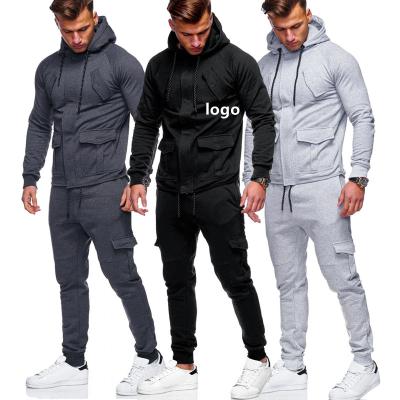 China Solid Color Breathable Wholesale Empty Two Piece Set Casual Jacket And Pocket Jogger Men Outdoor Tracksuit for sale