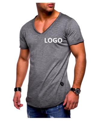 China QUICK DRY Summer V-neck T-shirt Fashion Solid Color Sports Gym Slim Fit T-Shirt For Men for sale