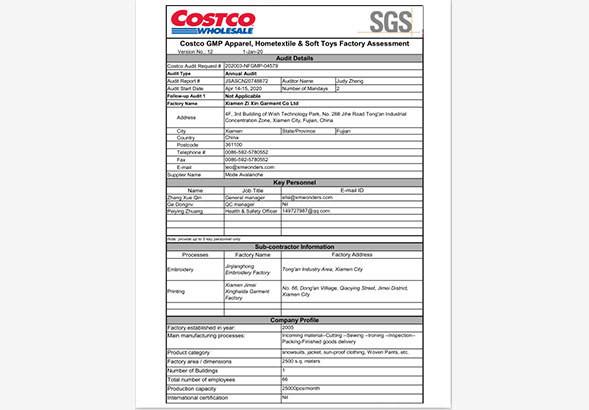 COSTCO - Xiamen Wonders Sport Co., Ltd.