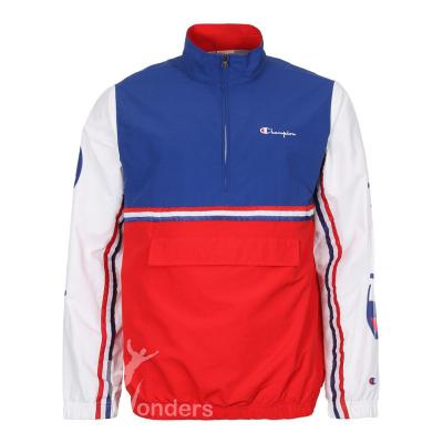 China Mens Red White Blue Windbreaker Jacket Reverse Weave Half Zip Coat for sale