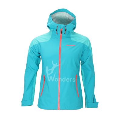 China Breathable Rain Waterproof Jackets Womens 2.5 Layer Fix Hood Rain Jacket Customized for sale