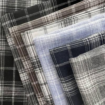 China 2022 Viable China Factory Custom Designs Microfiber Plaid Suit Blend Polyester Linen Cotton Fabric for sale