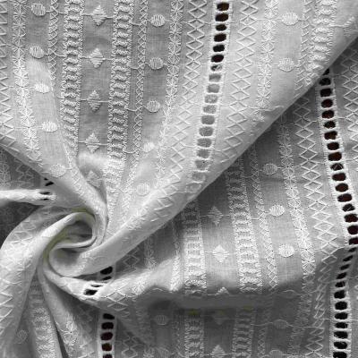 China China Anti-Static White Eyelet Textile Fabric Beautiful Pattern Cotton Lace Embroidery Fabric For Dress for sale