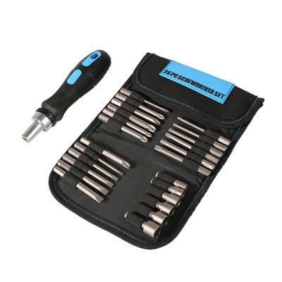 China Household 26 Pcs Professinal Variable Ratcheting Screwdriver Crv Bit Tool Bag Set for sale