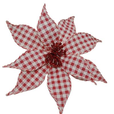 China Seasonal Christmas Gingham Poinsettia Flower Stem Celebration Party Item Christmas Flower Decorations for sale