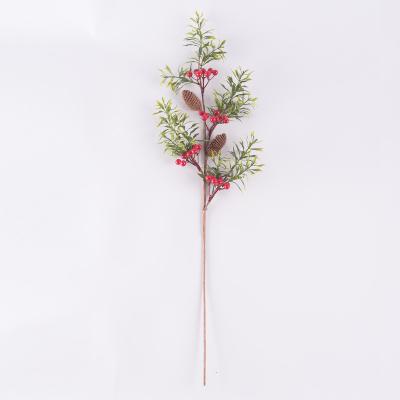 China Classic Hot Selling Pine Cone Branch Red Berry Picking Christmas Decoration Artificial Flower Manufacturer for sale