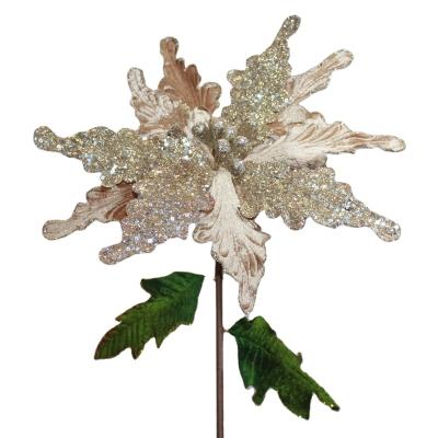 China Artificial Morden Christmas Decoration Flower Glitter Poinsettia Flower Ornaments for sale