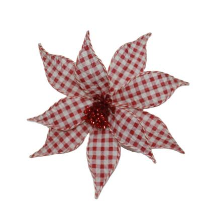 China Seasonal Christmas Gingham Poinsettia Flower Stem Celebration Party Item Christmas Flower Decorations for sale