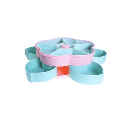 China New Freshness Preservation Double Layer Dried Fruit Box Plastic Flower Shape Rotating Sub-grid Food Storage Boxes for sale