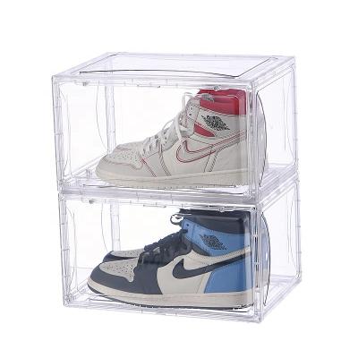 China Behind The Doors/On Walls Household OEM/ODM Clear Side Open Magnetic Plastic Storage Shoes Box Portable Shoe Box for sale