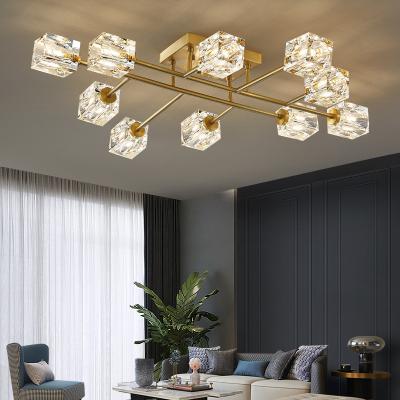 China Gold Brass Pendant Luxury Hanging Modern K9 Crystal Chandelier Ceiling Light Lighting for sale