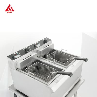 China Safety  Restaurant Long Service Life Table Type Double Cylinder Stainless Steel Commercial Electricity Safety Deep Fryer With Basket for sale