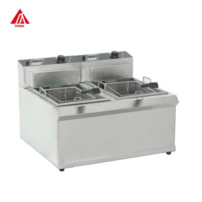 China Safety  Commercial Food Grade Stainless Steel Temperature Limiting Tabletop Double Cylinder Smart Electric Safety Deep Fryer With Basket for sale