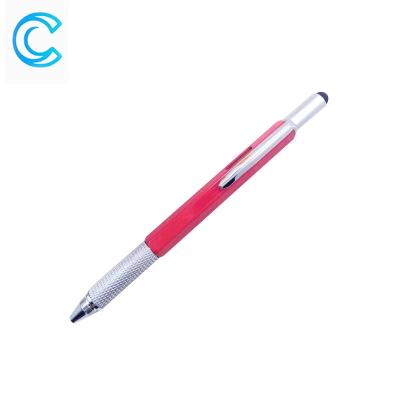 China Promotional Pen 6 in 1 Multi Function Tech Tool Pen Stylus Pens Screwdrivers Metal Ballpoint Pen with Ruler and Level for sale