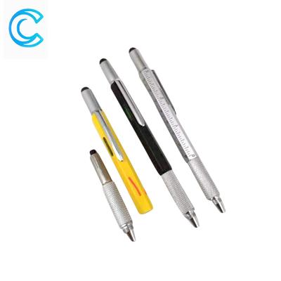 China Promotional Pen High Quality 6 in 1 Muti-function Metal Tool Ball Pen with Screwdriver Ruler Spirit Level for sale