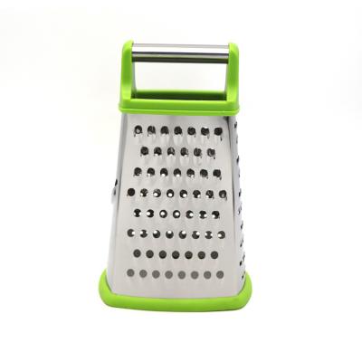 China Professional Kitchen Box Manual Stainless Steel 4 Sides Viable Cheese Grater With Non-slip Silicone Bottom for sale