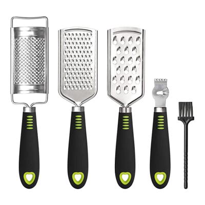 China 5 Pcs Stainless Steel Lemon Zester Cheese Multifunctional Handheld Sustainable Vegetable Grater Set Clean Brush Vegetable Grater Shredder for sale