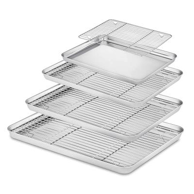 China Sustainable Stainless Steel Baking Sheet Pan Cooling Rack Set Cookie Baking Tray Bakeware Baking Sheet With Rack Set for sale