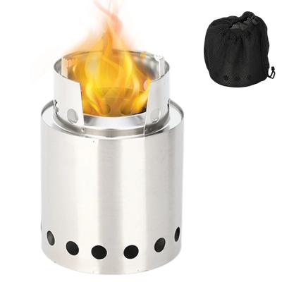 China Portable Outdoor Backpacking Smokeless Wood Burning Stoves Stocked Mini Fire Pit Campfire Grill Stainless Steel Camping Stove for sale