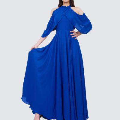 China Anti-Static Original Design Women's Elegant Blue Dress Vestido Enyami Guest Hollow Out Formal Party Feast Dress For Ladies for sale