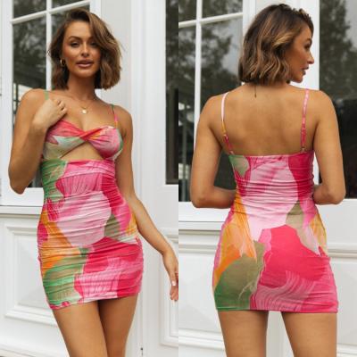 China Enyami Casual Dresses Women Breathable Stylish Fashion Printed Pink Club Wear Sexy Bodycon Dress for sale