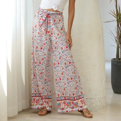 China Breathable Seaside Beach Holiday Enyami High Waist Leg Women Tropical Print Wide Leg Pants for sale