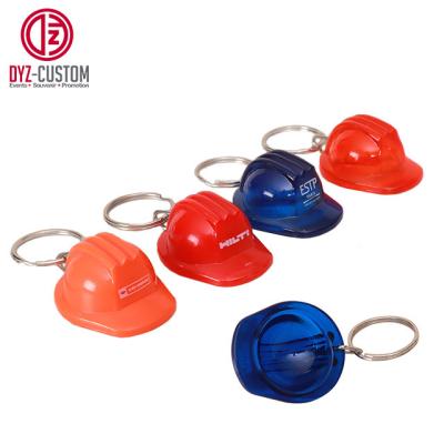 China Advertising Promotional Gift Safety Helmet Plastic Key Chain With 3 Stripes for sale