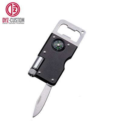 China Promotion Gift Multifunctional Bottle Opener Led Light Key Chain With Compass And Knife for sale