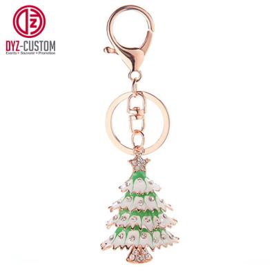 China Bag charm; Advertising Christmas Tree Shaped Rhinestones Metal Key Chain Bag Charm for sale