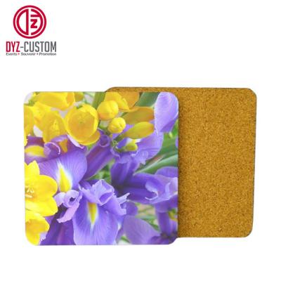 China Sustainable Customized Promotional 10*10cm Square Shaped MDF Cork Coaster for sale