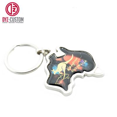 China Custom Souvenir Gift Kangaroo Australia Metal Key Chain Map Shape Dome Sticker Keyring for sale