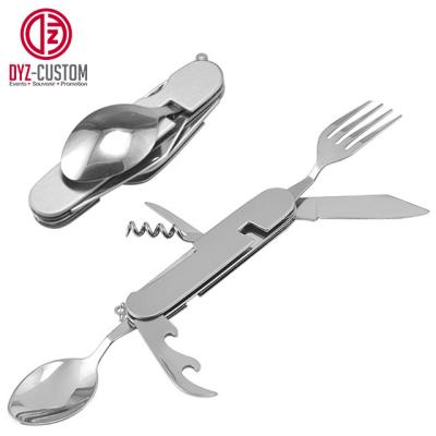 China Pocket Sized Outdoor Folding Cutlery 6 In 1 Stainless Steel Detachable Flatware for sale