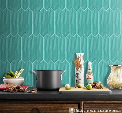 China simple & Wholesale Elegant Arrow Pattern Dark Green Glossy 75x300mm Ceramic Tiles In Shower And Bathroom Wall Subway Tile for sale