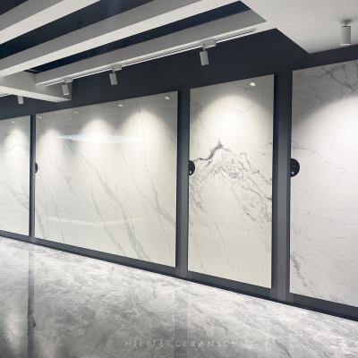 China Wall Slab Modern Decorative 1200*2400*9mm Agglomerated Stone Tiles Marble Big Size Foshan White Polished Glazed Marble Flooring Tiles for sale