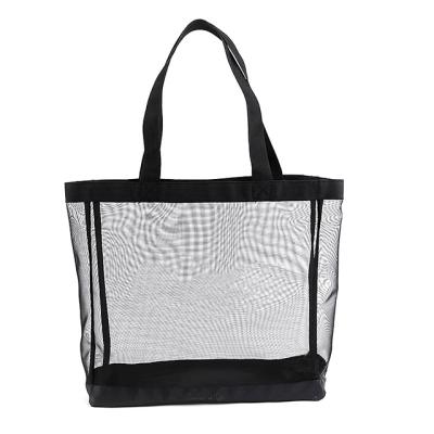 China Wholesale Handled Customized Black Colored Clear Casual Beach Cotton Nylon Mesh Tote Bag for sale