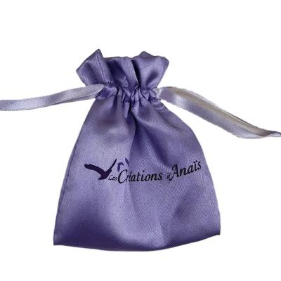 China Wholesale Purple Jewelry Pouch Satin Customized Small Dust Bag Satin Hair Wig Extension Black Drawstring Silk Satin Pouch With Logo for sale