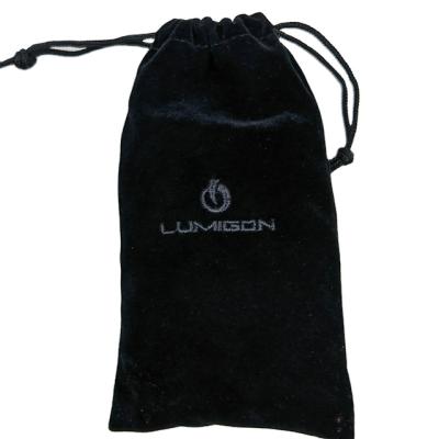 China Jewelry Pouch Free Sample Personalized Small Velvet Ribbon Black String Pouch Custom Logo for sale