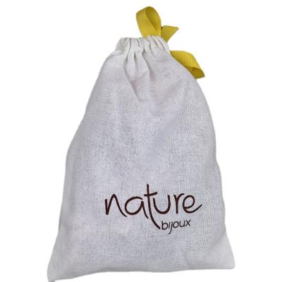 China Custom Recyclable Logo Printed Storage Canvas Beige Mini Cotton Jewelery Drawstring Straw Pouch Custom for sale