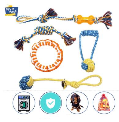 China 5 Pack Viable Rope Toy Set Puppy Teething Toys for Throwing Ball and Tug Play Safe Dog Chew Washable Toys for sale